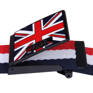 Men's Canvas Metal Buckle Closure Luxury Flag Pattern Strap Belt