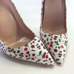 Women's Pointed Toe Cherry Pattern Pumps Thin High Heel Shoes