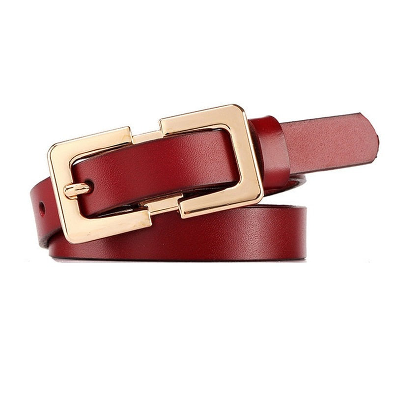 Women's Cowskin Metal Pin Buckle Closure Solid Pattern Belt