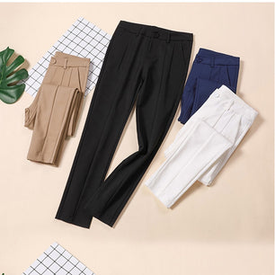 Women's Cotton High Waist Button Fly Closure Solid Formal Pants