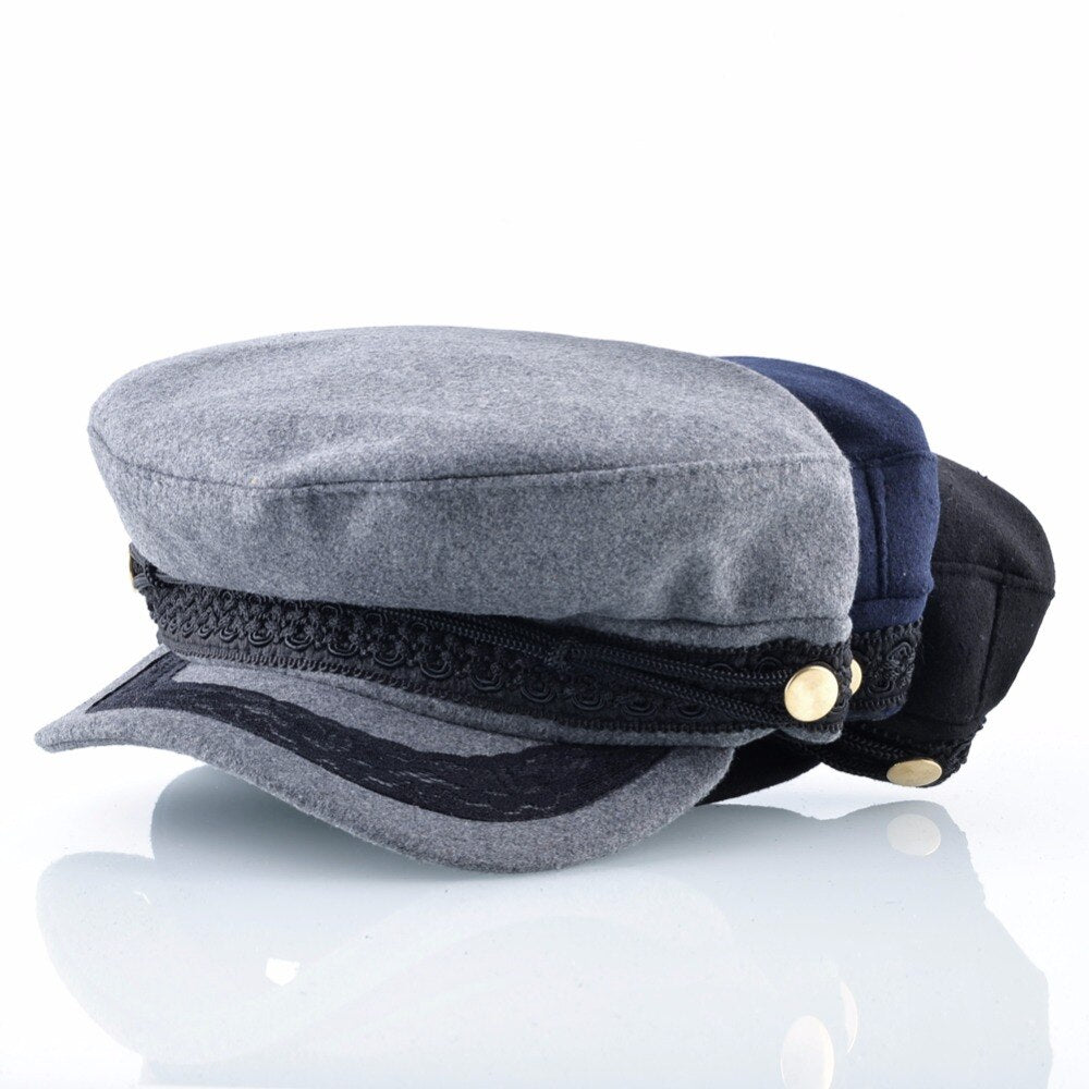 Men's Wool Plain Pattern Double Layer Baseball Military Hats