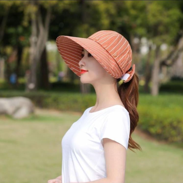 Women's Cotton Striped Pattern Sun Protection Floppy Summer Hats