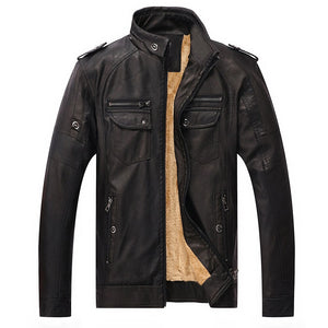 Men's PU Leather Full Sleeves Zipper Closure Outerwear Jacket