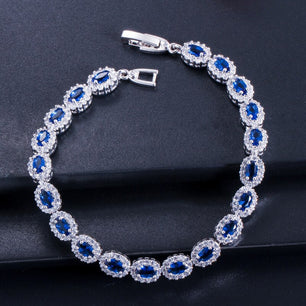 Women's Copper Cubic Zirconia Link Chain Round Pattern Bracelet