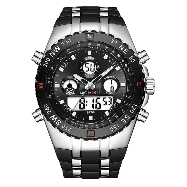 Men's Stainless Steel Bracelet Clasp Water-Resistant Quartz Watch