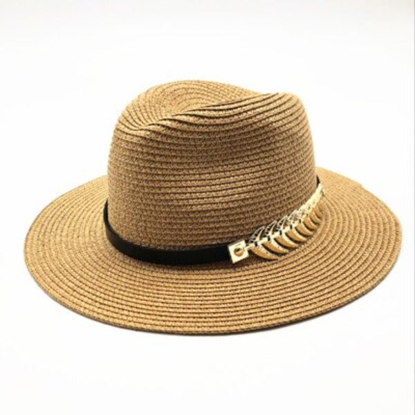 Women's Straw Sun Protection Vintage Feather Pattern Casual Hat