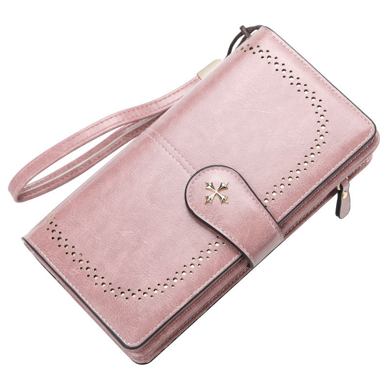 Women's PU Leather Zipper Closure Hollow Card Holder Wallet