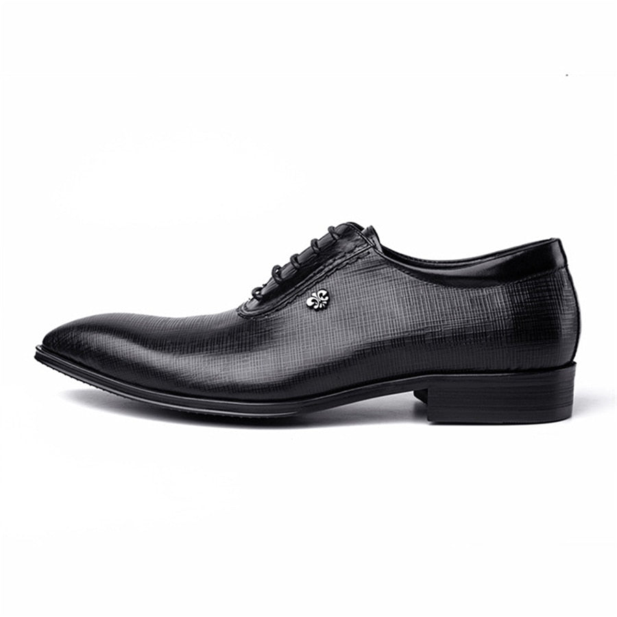 Men's Genuine Leather Pointed Toe Lace-up Closure Wedding Shoes