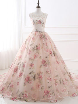 Women's Polyester Sleeveless Floral Pattern Formal Gown Dress