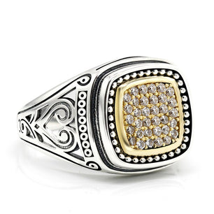 Men's 100% 925 Sterling Silver Zircon Pave Setting Square Ring