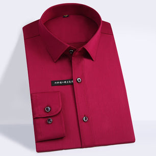 Men's Polyester Turn Down Collar Plain Pattern Formal Shirt