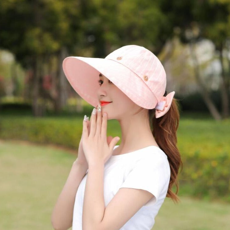 Women's Cotton Striped Pattern Sun Protection Floppy Summer Hats