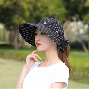 Women's Cotton Striped Pattern Sun Protection Floppy Summer Hats