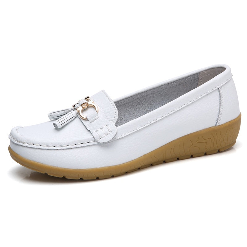 Women's Split Leather Round Toe Slip-On Casual Wear Flat Shoes