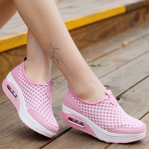 Women's PU Breathable Slip-On Mesh Outdoor Running Sports Shoes