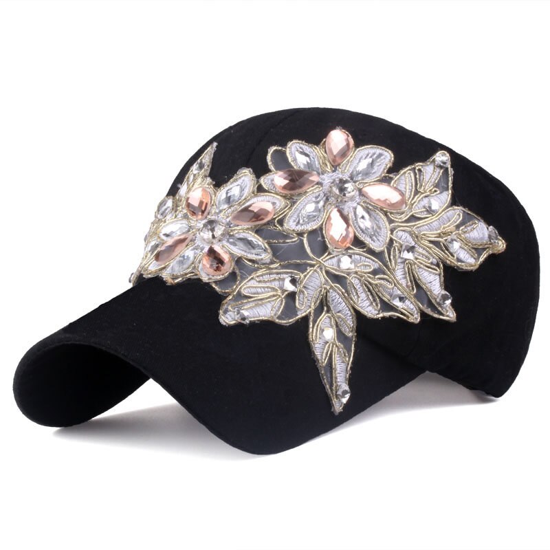 Women's Acrylic Floral Pattern Elegant Rhinestone Casual Wear Cap