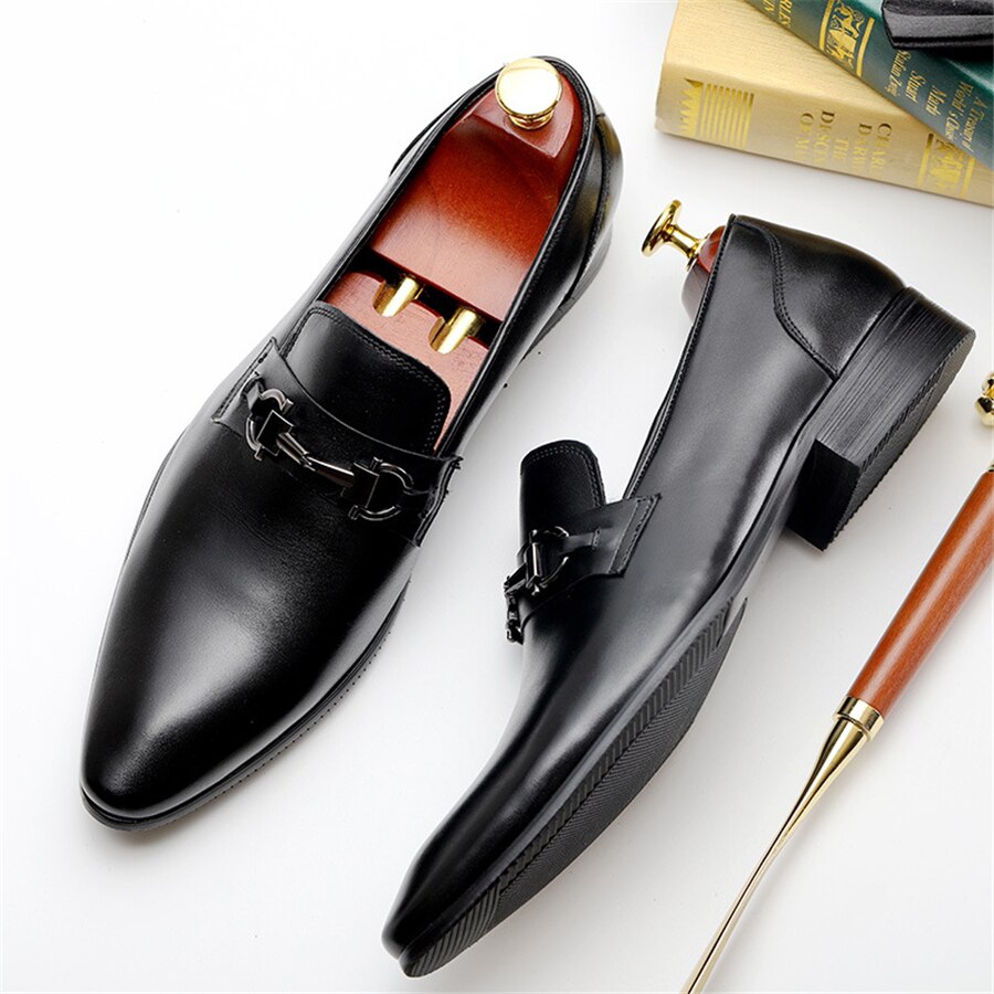 Men's Genuine Leather Pointed Toe Slip-On Closure Formal Shoes