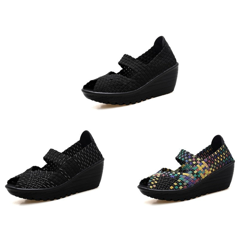 Women's Nylon Breathable Slip-On Closure Platform Woven Sandals