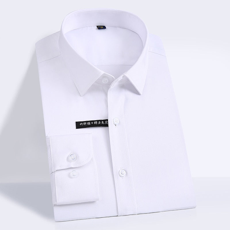 Men's Polyester Turn Down Collar Plain Pattern Formal Shirt