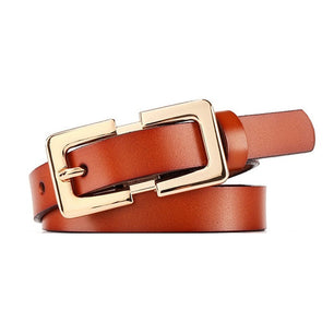 Women's Cowskin Metal Pin Buckle Closure Solid Pattern Belt