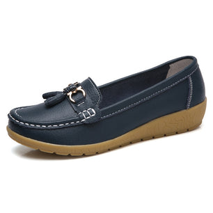 Women's Split Leather Round Toe Slip-On Casual Wear Flat Shoes