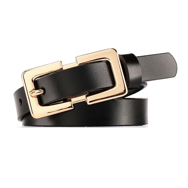 Women's Cowskin Metal Pin Buckle Closure Solid Pattern Belt