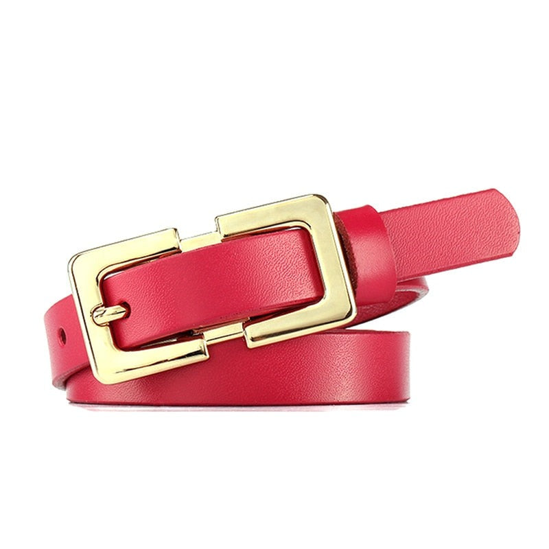 Women's Cowskin Metal Pin Buckle Closure Solid Pattern Belt