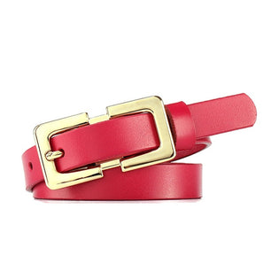 Women's Cowskin Metal Pin Buckle Closure Solid Pattern Belt