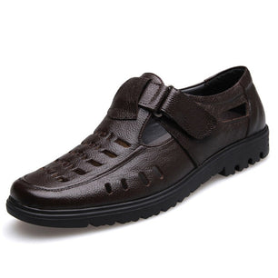 Men's Genuine Leather Round Toe Hook Loop Closure Casual Shoes