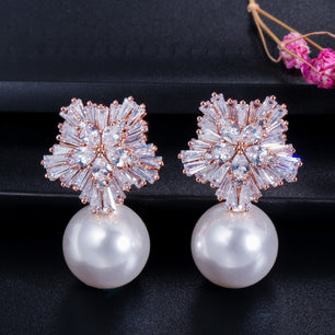 Women's Copper Cubic Zirconia Bridal Wedding Trendy Drop Earrings