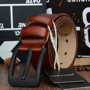 Men's Cowskin Pin Buckle Closure Plain Casual Wear Strap Belts