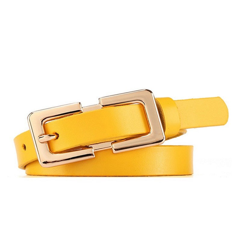 Women's Cowskin Metal Pin Buckle Closure Solid Pattern Belt