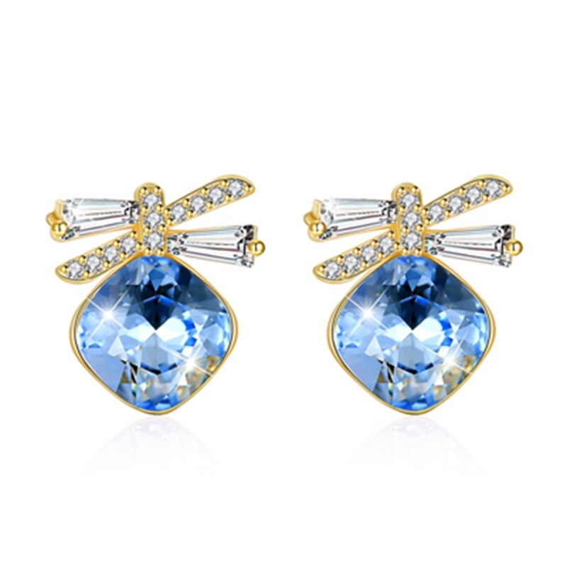 Women's 100% 925 Sterling Silver Crystal Trendy Stud Earrings