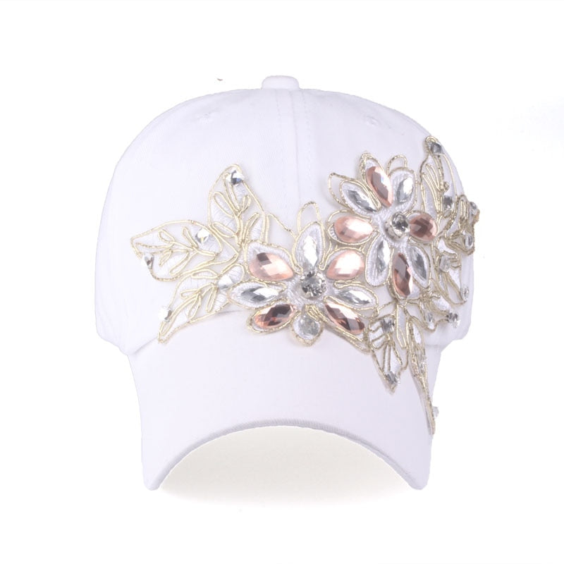 Women's Acrylic Floral Pattern Elegant Rhinestone Casual Wear Cap