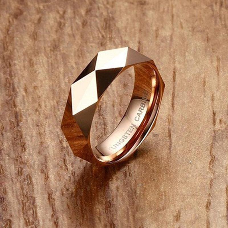 Men's Tungsten Round Pattern Trendy Faceted Wedding Rings