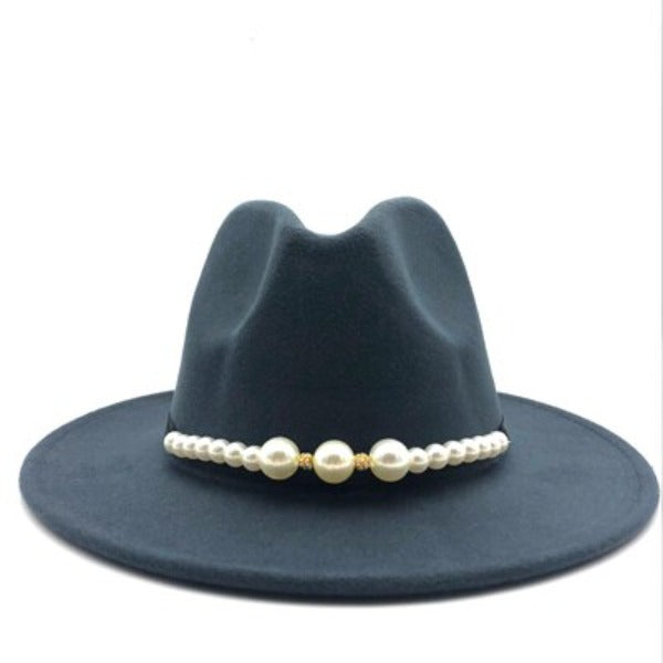 Women's Wool Pearl Pattern Casual Wear Brim Elegant Trendy Hat