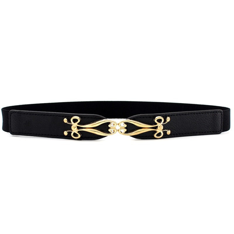 Women's PU Elastic Buckle Closure Luxury Waistband Strap Belts