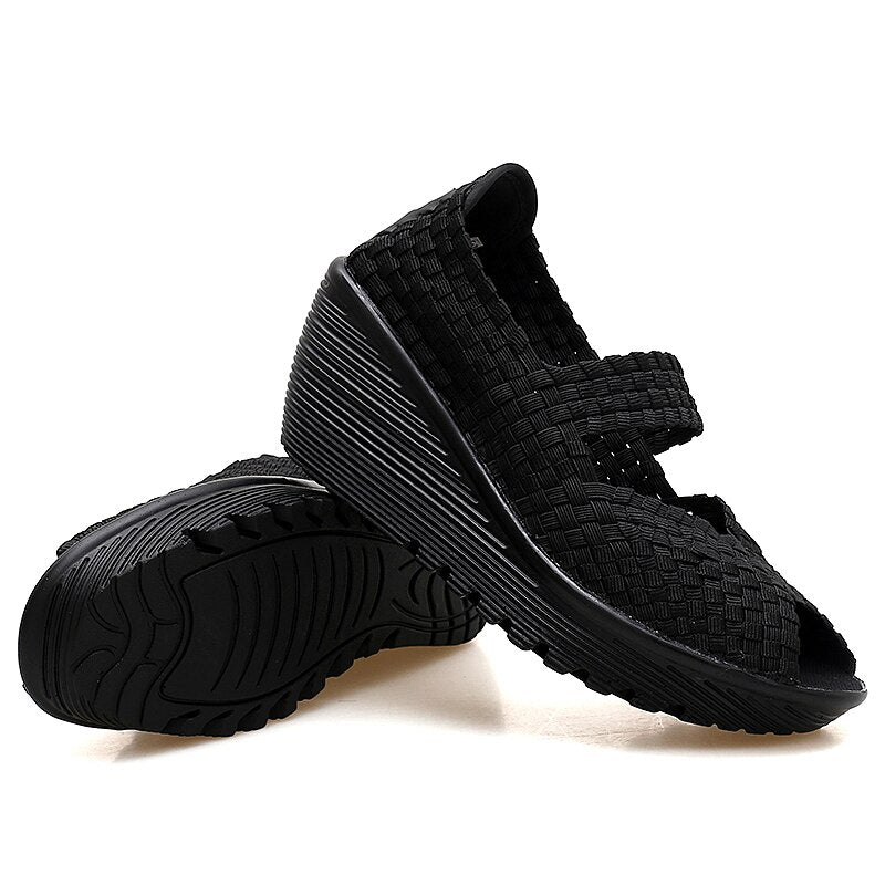 Women's Nylon Breathable Slip-On Closure Platform Woven Sandals