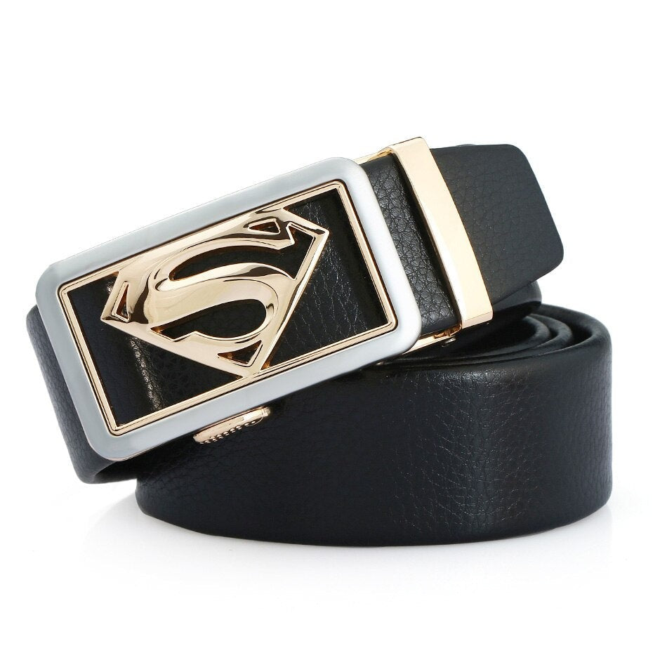 Men's Split Leather Buckle Closure Trendy Solid Pattern Belts