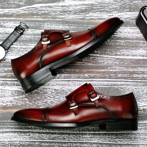 Men's Genuine Leather Pointed Toe Buckle Strap Closure Shoes