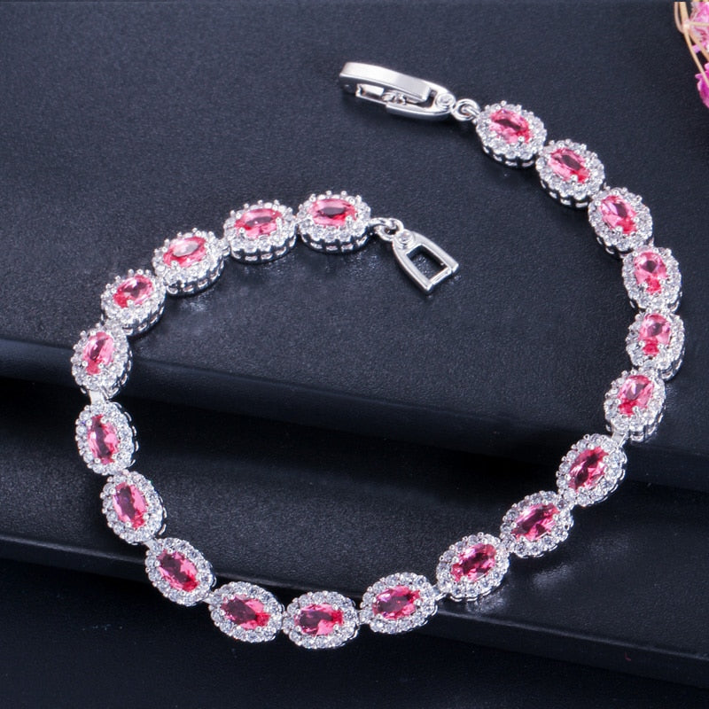 Women's Copper Cubic Zirconia Link Chain Round Pattern Bracelet