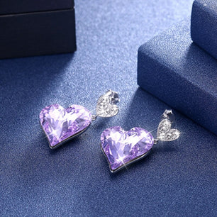 Women's 100% 925 Sterling Silver Crystal Heart Stud Earrings