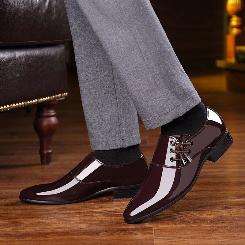 Men's PU Leather Pointed Toe Slip-On Closure Elegant Formal Shoes