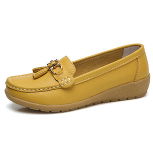 Women's Split Leather Round Toe Slip-On Casual Wear Flat Shoes