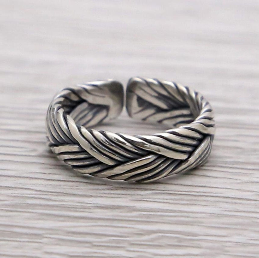 Women's 100% 925 Sterling Silver Adjustable Rope Pattern Ring