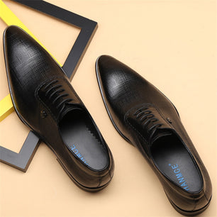 Men's Genuine Leather Pointed Toe Lace-up Closure Wedding Shoes