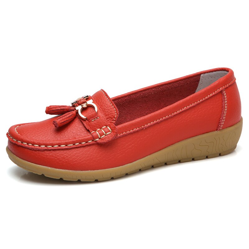 Women's Split Leather Round Toe Slip-On Casual Wear Flat Shoes