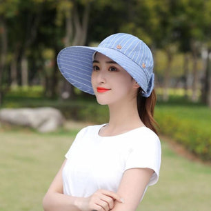 Women's Cotton Striped Pattern Sun Protection Floppy Summer Hats