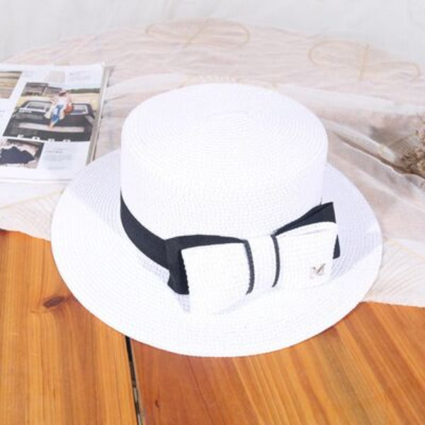 Women's Straw Bow Sun Protection Beach Elegant Letter Flat Hats