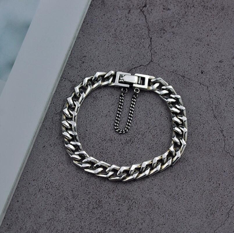 Men's 100% 925 Sterling Silver Link Chain Geometric Bracelet